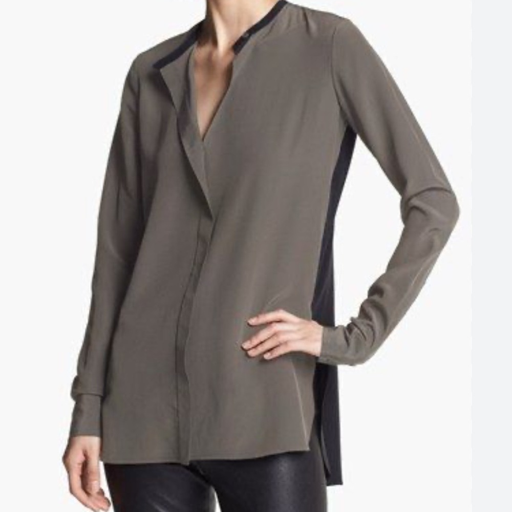 Vince Silk Grey and Black Color block Blouse Top